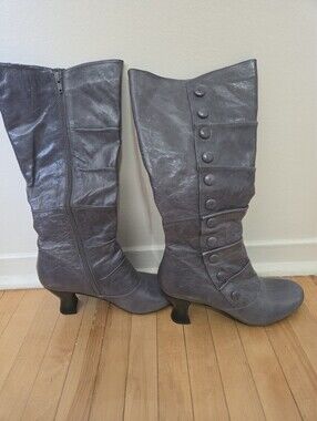 Miz Mooz Gray Mid-Calf Button Accent Boots